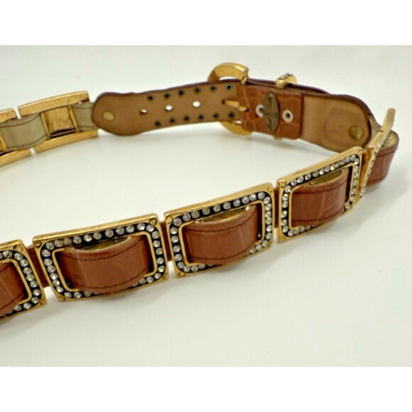 Vintage RARE 1990’s SAND CASTLE Studded Brass  Leather Rhinestone 1.25\